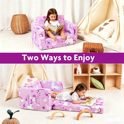 Kids Fold-Out Sofa - 2-in-1 Toddler Reading Lounger