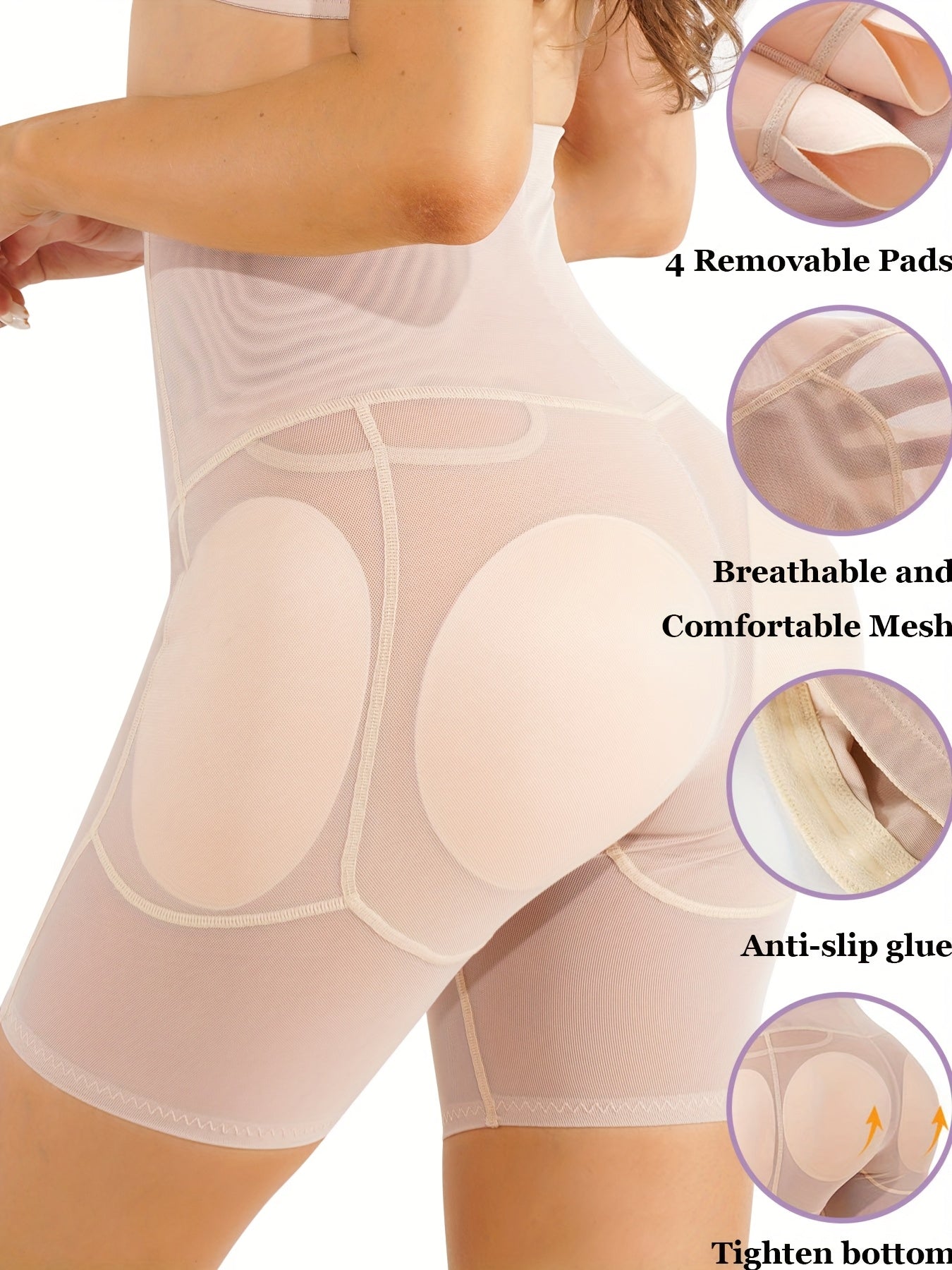 Plus Size Women Shapewear Control Panties Body Shaper Butt Lifter Padded Hip Enhancer Seamless Underwear Hi- Waist Short