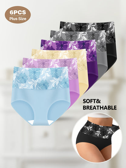 6pcs Seamless Floral Print High Waist Briefs, Sexy Comfy Breathable Stretchy Intimates Panties, Women'S Lingerie & Underwear