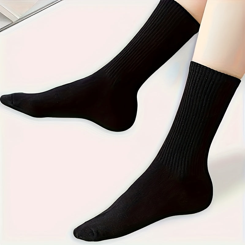 10 Pairs of Solid Black and White Socks, Simple, Breathable, and Comfortable Mid-calf Socks, Suitable for All-season Sports, Unisex