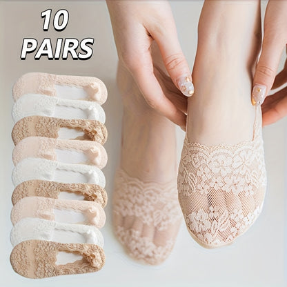 5 10 Pairs Women's Lace Thin Short Invisible Socks Breathable Hollow Out Design - product view 2