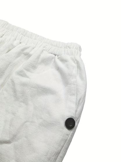 Women'S High-Waisted Stretch Button Casual Pants - Solid Color Straight Side Pockets Design, All-Season Comfort Machine Washable Non-Stretch Fabric, Smooth Fabric Pants