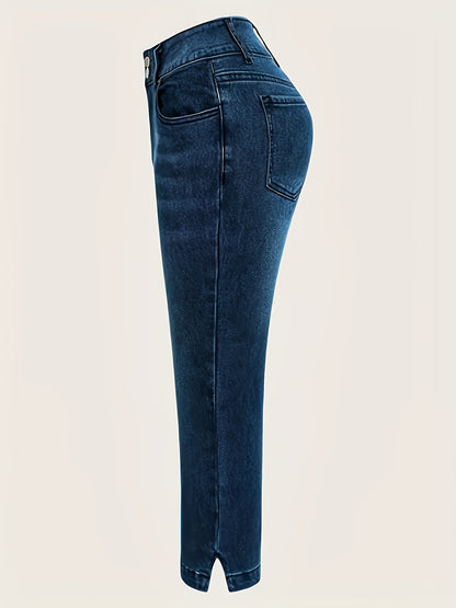 Women'S High-Waisted Stretch Denim Capri Jeans - Flattering Fit, Casual Style, Button Closure, Zipper Fly, All-Season Comfort, High Waisted Jeans, Comfortable Fashion, Nontransparent Material