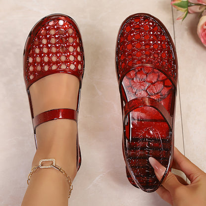 2026 Women'S Jelly Knit Flat Sandals, Comfortable Summer Beach Slip-On Shoes, Women Shoes