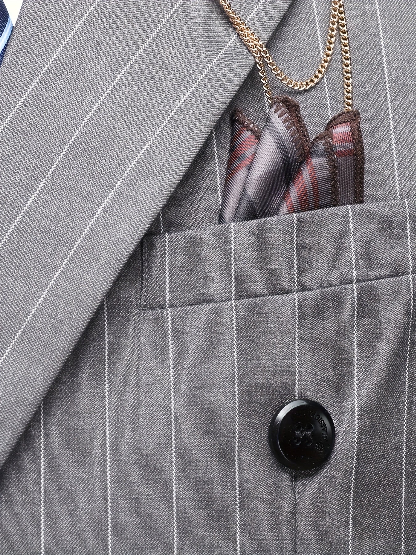 Latest Men's Suit Striped Double-Breasted Suit Spring/ Summer/ Autumn Thin Two-Piece Set with Frill Collar Striped Style Four Buttons Suit Business And Casual Dress Collar Necklace Decoration Slimming Dress Casual Suit White Suit