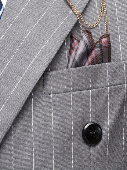 Latest Men's Suit Striped Double-Breasted Suit Spring/ Summer/ Autumn Thin Two-Piece Set with Frill Collar Striped Style Four Buttons Suit Business And Casual Dress Collar Necklace Decoration Slimming Dress Casual Suit White Suit