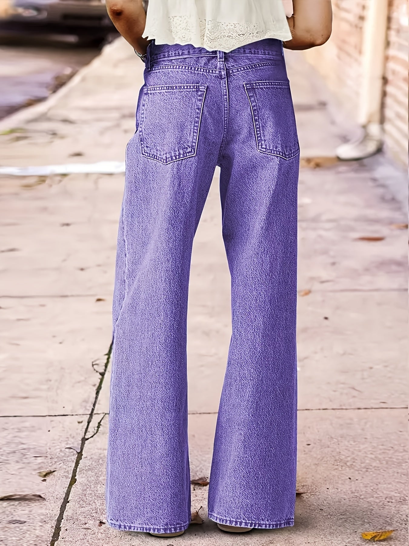 Women's High-Waisted Washed Embroidered Jeans - Straight Leg Pants with Beltless Design, Stretch & Machine Washable for All-Season Wear (Casual & Dressy)