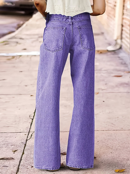 Women's High-Waisted Washed Embroidered Jeans - Straight Leg Pants with Beltless Design, Stretch & Machine Washable for All-Season Wear (Casual & Dressy)