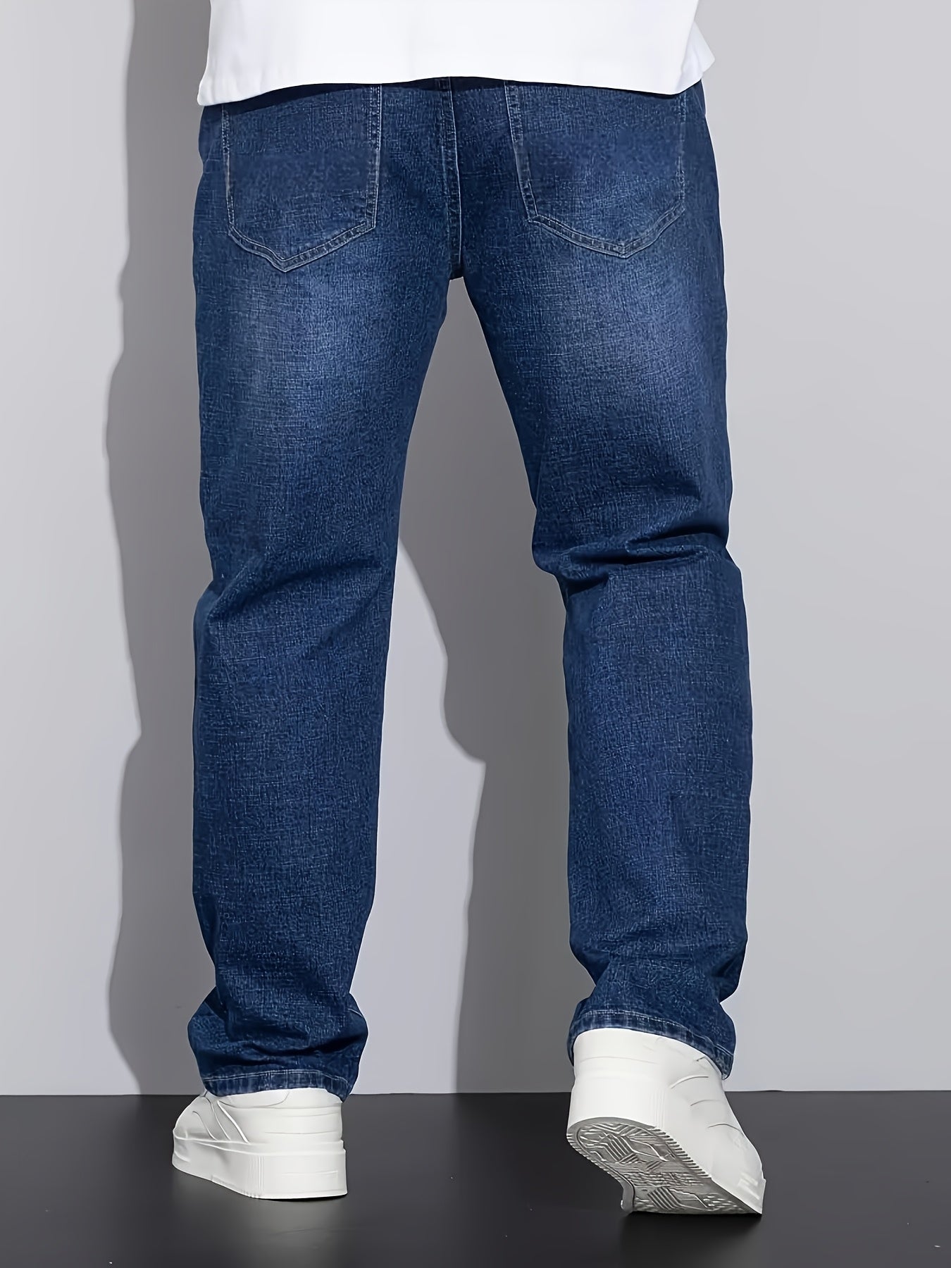 [HME] Men'S Easy And Casual Denim Trousers, Classic Five-Pocket Style, Retro Washed Craftsmanship, Mid-Waist Elastic Straight-Leg Pants, Built-In YKK Zipper Closure, Essential Men'S Plus-Size Jeans for Fashionable And Casual Outfits, Plus Size