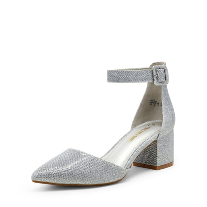 Women's Mid Heel Ankle Strap Closed Toe Chunky Wedding Pumps Shoes ANNEE Heels Pumps Closed Toe Block Chunky Shoes Closed Toe Heels for Women Pointed Toe Heels Mid Block Chunky Women Pumps with Ankle Strap