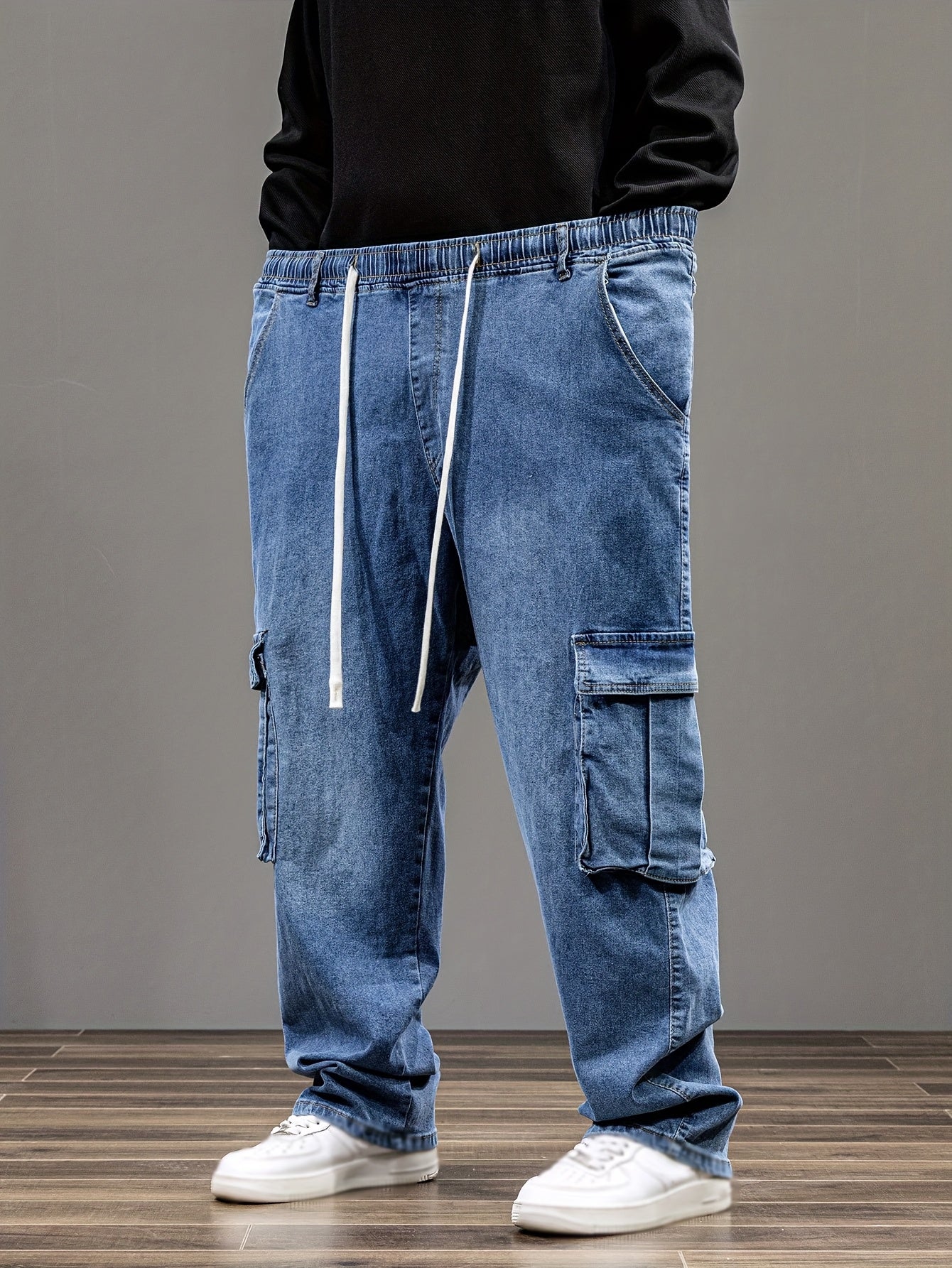 9XL Men'S Baggy Work Jeans Featuring an Elastic Waist, High Stretch, And Various Designs, Suitable for Plus Sizes And Oversized Fits