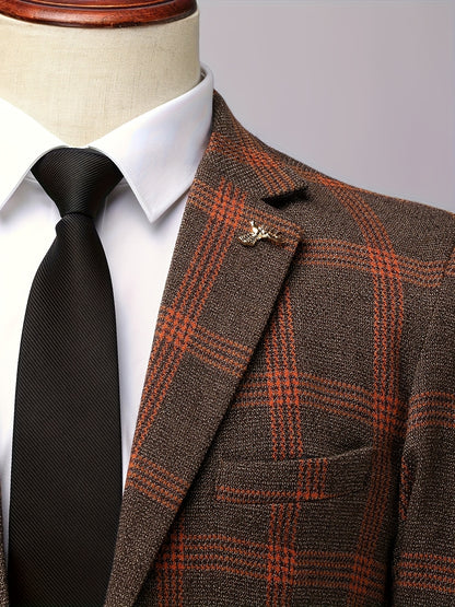 The Latest Men's Plaid Suit Two-piece Four-season Men's Size Slim-fit Two-piece Wedding Banquet Dress Business Casual
