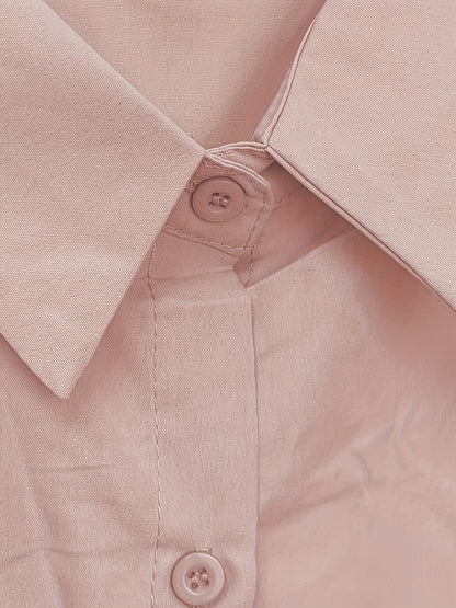 Plus Size, Plus Size Women's Solid Long Sleeve Shirt, Breathable Collar Button Blouse, Loose Fit Elegant Tops for Summer, 1XL-5XL