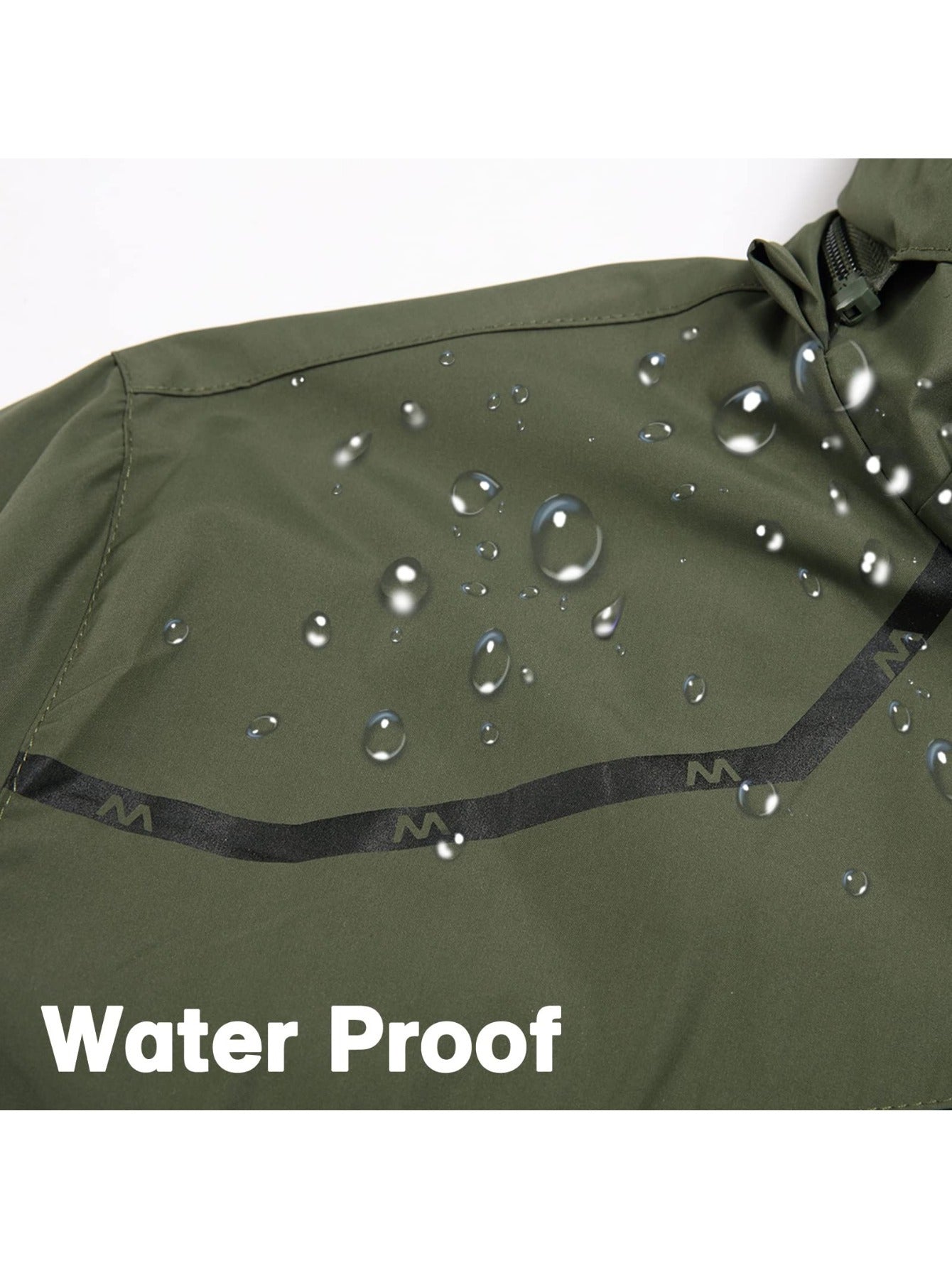 Men'S Rain Jacket Waterproof with Zipped Pockets Windproof Rain Jacket with Hooded