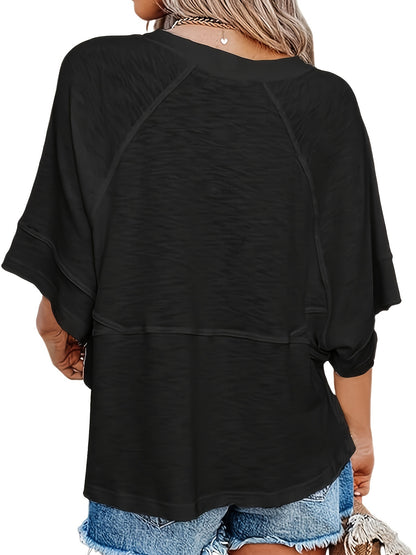Women's Summer Casual Crewneck Batwing Half Sleeve T-Shirts Solid Color Loose Fit Cute Basic Flowy Tops Tees Blouses
