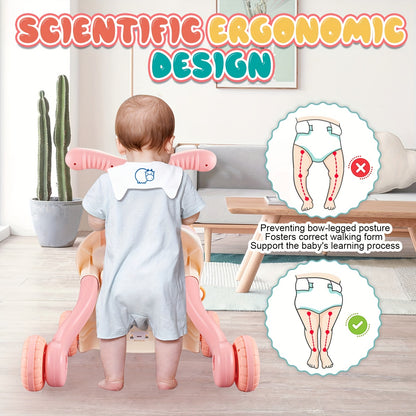 5-in-1 Baby Walker Sit-to-Stand Early Learning Walker for Toddlers Age 1+ Years Old, Baby Balance Bike/Push Walker/Activity Table/Detachable Panel with Music, for 12 Months+ Kids, Infant Boys&Girls