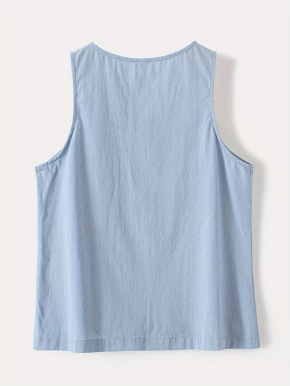 Womens Solid Color Single Breasted Tank Top - Fashionable Sleeveless Design For Summer Casual Wear - Comfortable & Stylish Wardrobe Essential