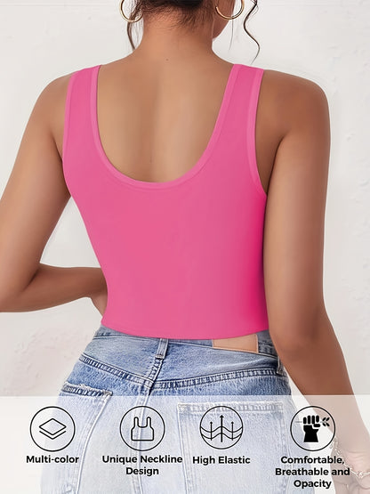 Set of 3-4 Women'S Tank Tops, Featuring a U-Neck Design, Sleeveless Style, And Cropped Racerback, Perfect for And Casual Outings
