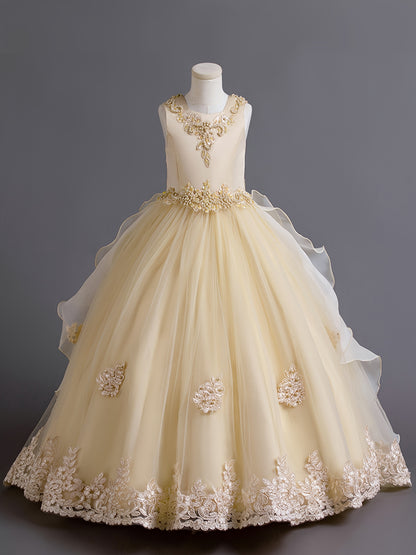 (Size Is Slightly Larger, Recommended To Purchase One Size Smaller Than Usual) Flower Dress Princess Puffy Tulle Dresses Bridesmaid Wedding Communion Birthday Party Pageant Maxi Prom Gown For Kids