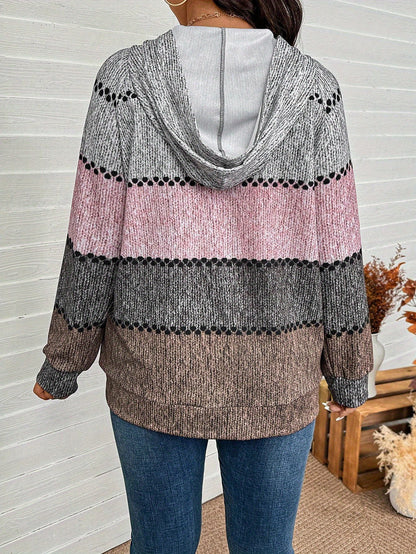 Plus Size, Plus Size Women's Oversized Hooded Sweater Sweatsuit - Thick Winter Warm Full-Zip Jacket-like Pullover with V-Neck Collar, Pink/Gray/Black/Beige Houndstooth Print, Machine Washable Cozy Sweater Jacket