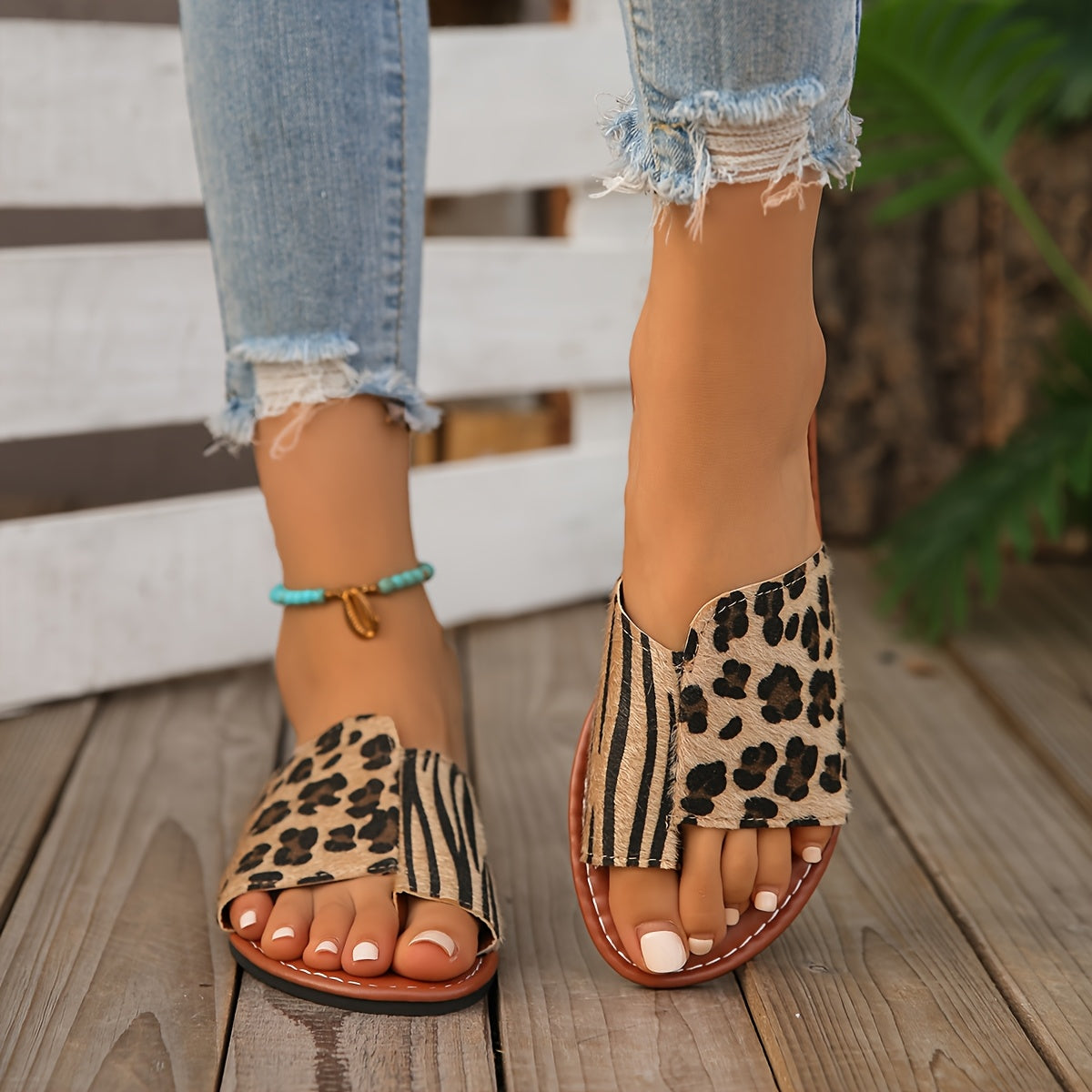Quick Delivery, Summer Fashionable Women'S Shoes Include Leopard Print Zebra Print Sandals, Casual Flat Slippers, One Foot Shoes, Outdoor Vacation Beach Sandals, Women'S Water Shoes, Women'S Shoe Prices, Summer Essentials