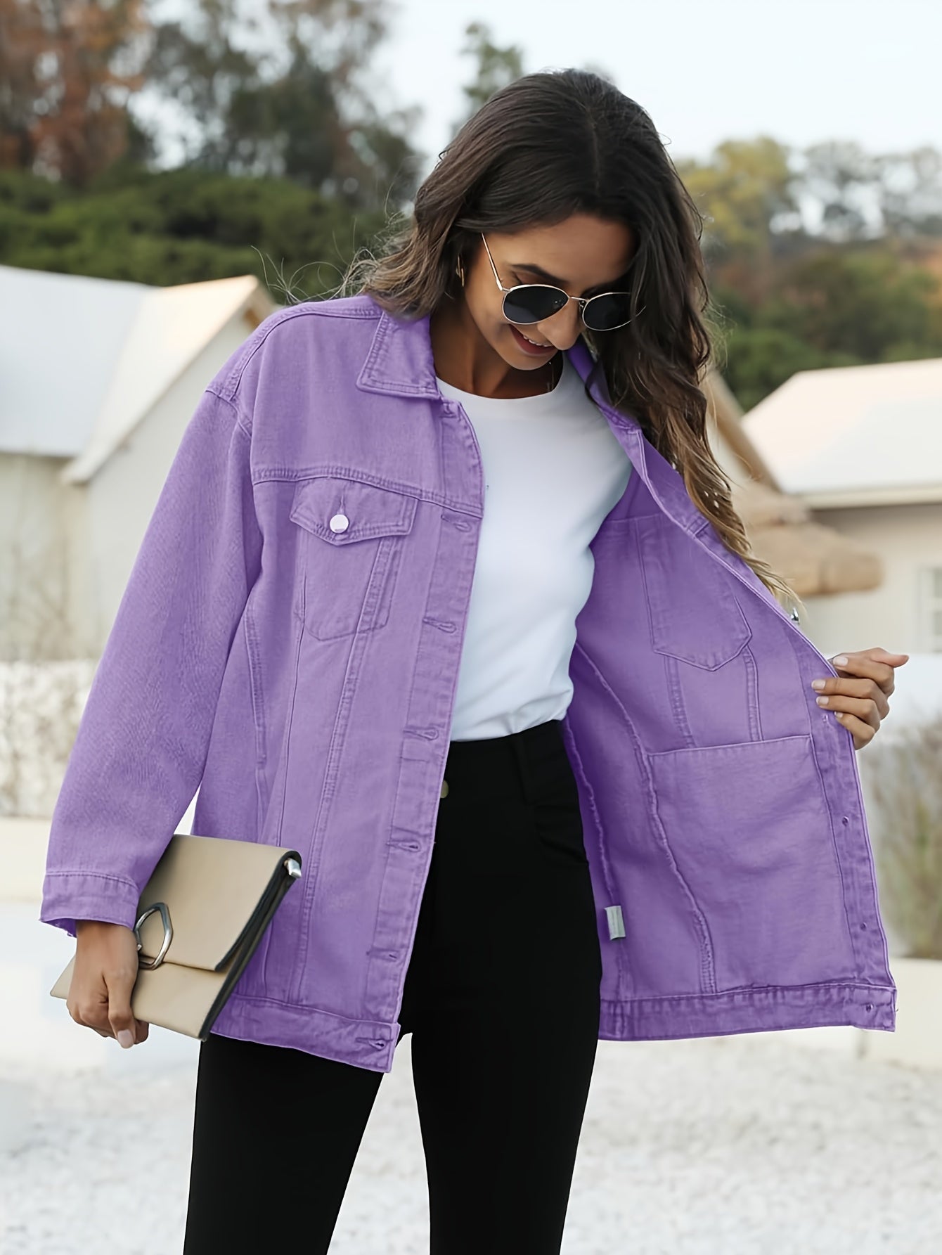 Women'S Oversized Mid-Length Denim Motorcycle Jacket