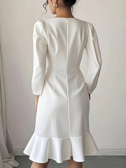 Plus Size - Plus Size - Puff - Sleeved White Mermaid Dress. Trendy for Formal And Chic Events