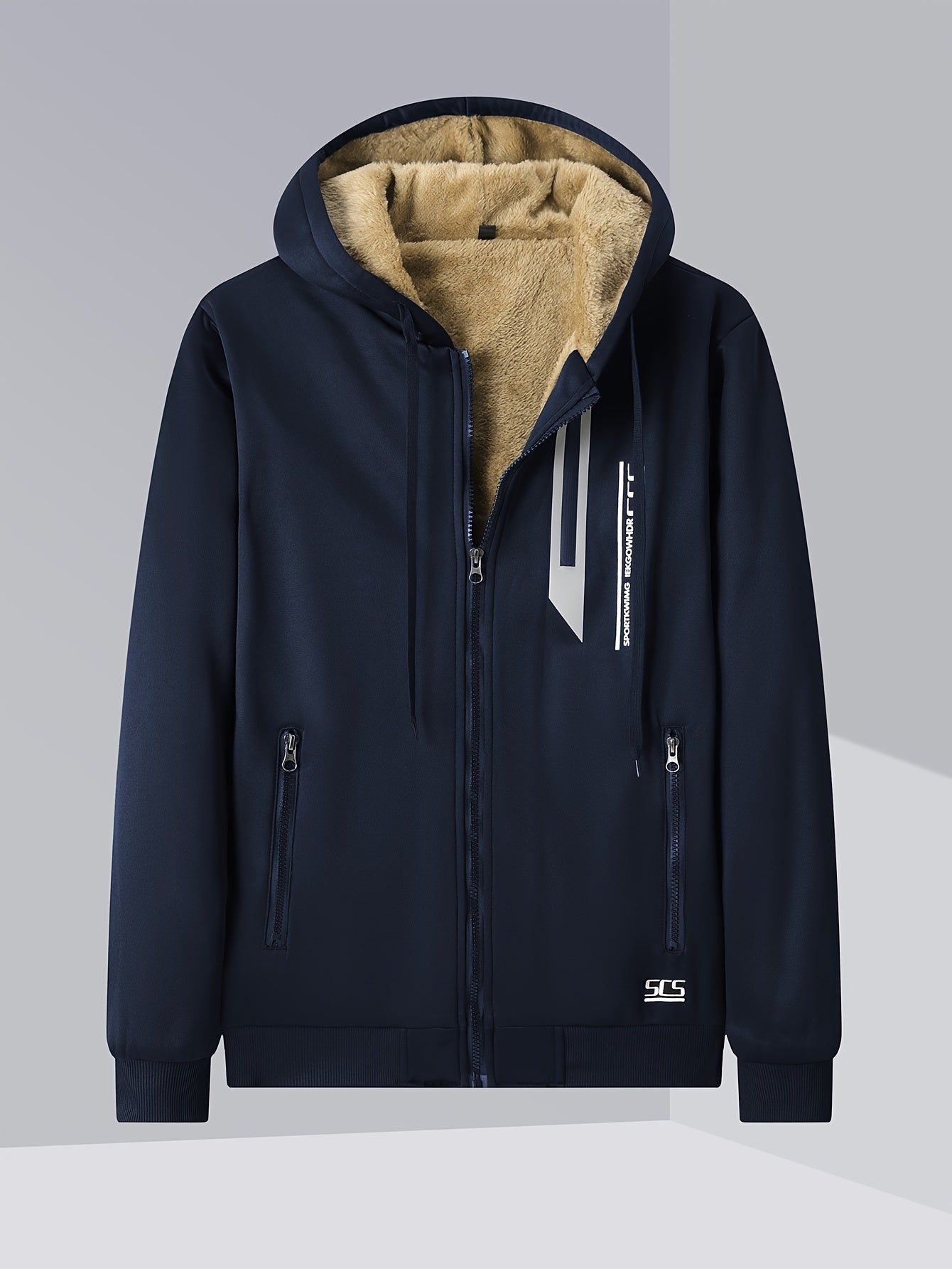 Men's Winter -Lined Thick Warm Hoodie Jacket, Athletic Zip-Up Sweatshirt with Pockets