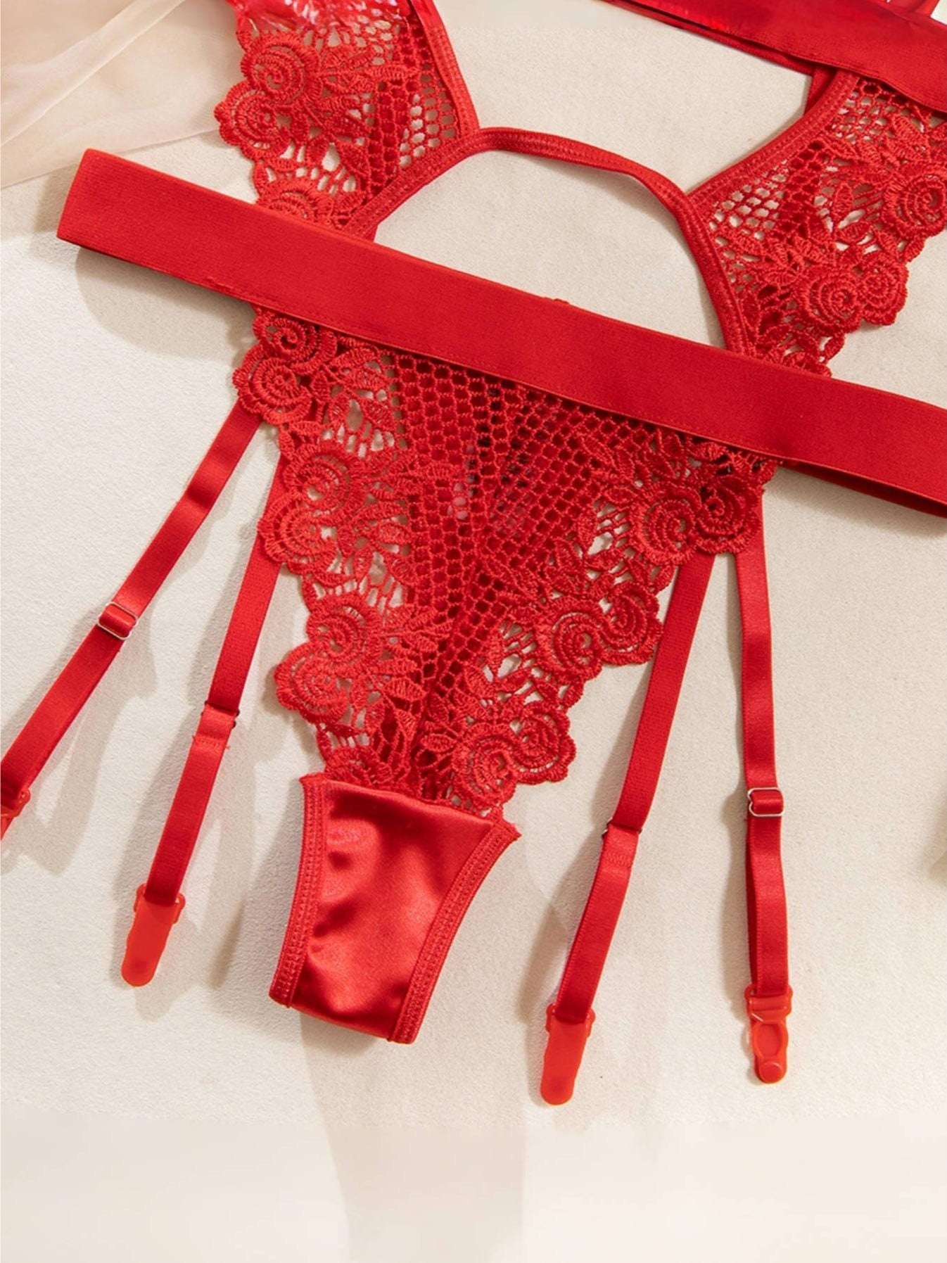 3pcs Sexy Semi-Sheer Lace Mesh Satin Lingerie Set with Garter Belt for Women, Contrast Lace Garter Bustier Bodysuit, Adjustable Strap Babydoll Corset with Stockings, Halloween Roleplay Costume, Hot Outfit Party Clothing Seductive Intimate Apparel Underwea