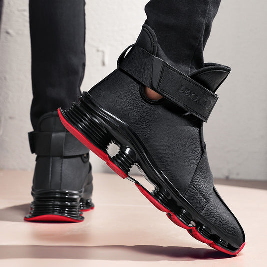 Black Red Trendy Hiking Inspired High Top Shoes Easy Wear Men Women Couple Comfy -Like Casual Shoes Versatile Everyday Street Style Commute Outings Date Nights