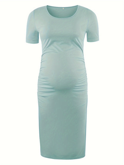 Women's Maternity Bodycon Ruched Side Dress Casual Short Sleeve Dress for Daily Wearing Or Baby Shower
