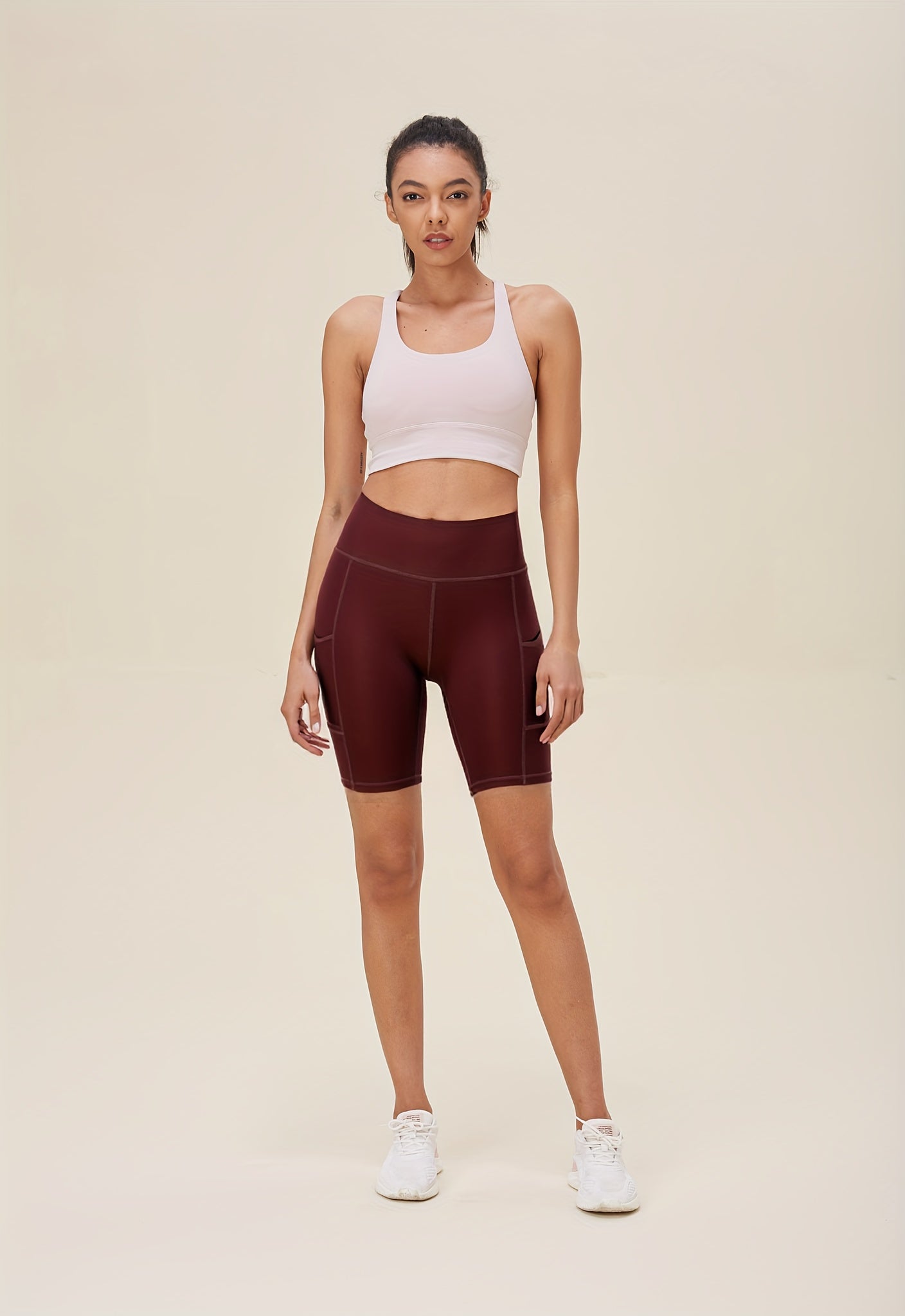Women's Jujube Red + Navy Blue + Gray + Black Polyester High-Waist Shorts - product view 12