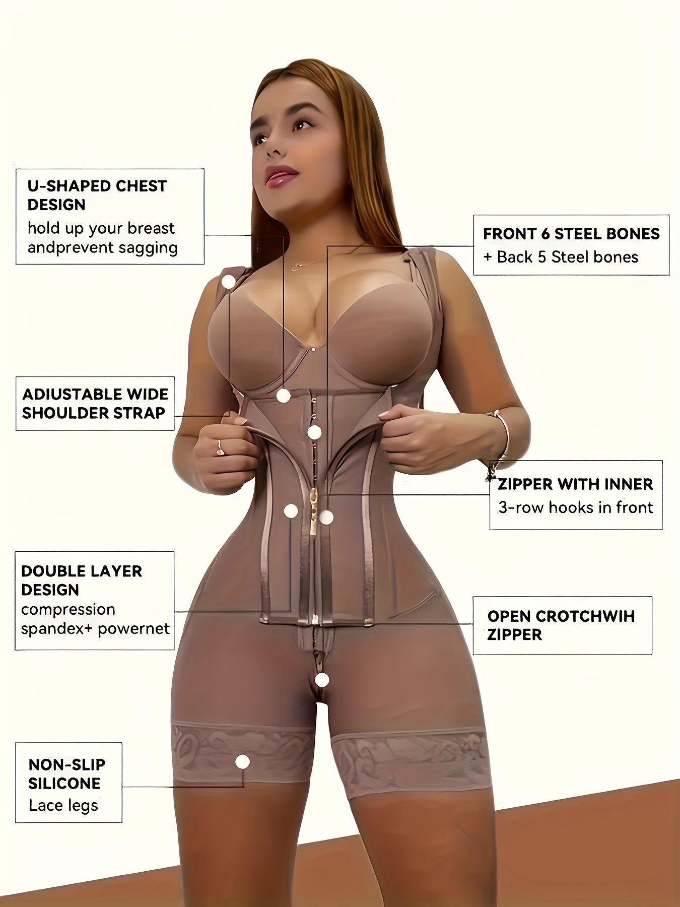 Women 2 in 1 Adjust Hooks Abdomen Trimmer Control Shapewear Bodysuit, High Compression Body Shaper, Hip Enhancer Shapewear