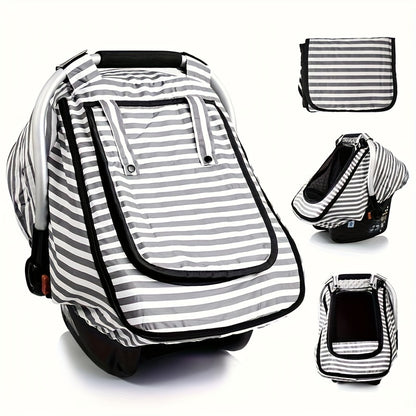 Car Seat Covers for Babies, Thick Berber Fleece Inside, Baby Car Seat Cover for Boys Girls, Windproof Infant Car Seat Cover, Kick-Proof Car Seat Canopy with Breathable Mesh Peep Window, Stripe Print, Baby Items, Newborn Necessitied
