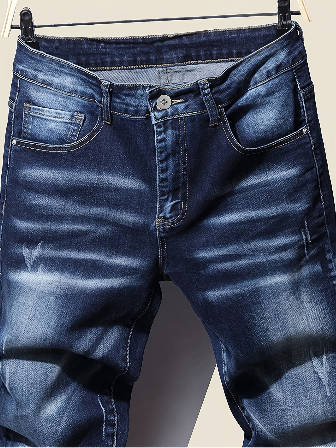 [HME] New Men's Casual Denim Pants for Autumn, Mid-waist Stretch Slim Straight Leg, Retro Washed And Brushed Design, Hand-brushed Cat Beard Pattern, Classic Five-pocket Style, Essential for Daily Casual Wear, Men's Plus-size Jeans, PLUS SIZE