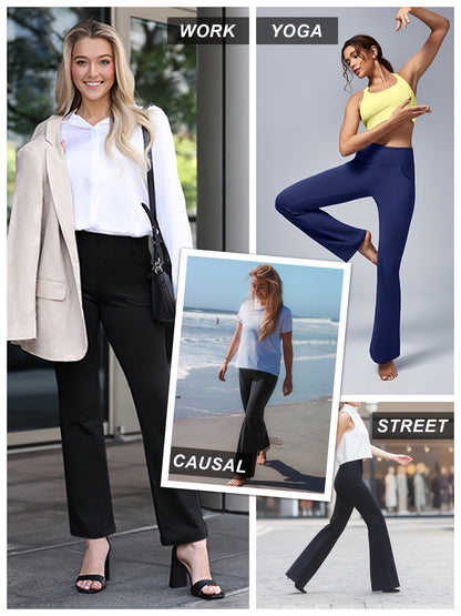 Women'S Work Yoga Dress Pants Flare Leg Stretch Yoga Slacks with 4 Pockets High Waist Tummy Control Soft Comfy Fabric Casual