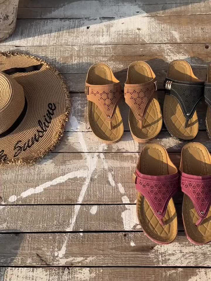 Women's Elegant Wedge Sandals, Classic Arch Support Design Flip Flops, High-quality Outdoor Beach Slippers, Comfortable Sandals for Women Summer, Low Heel Shoes for Women, Women Shoes