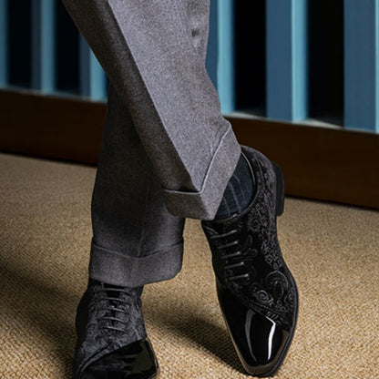 Men's formal tuxedo shoes classic patent velvet lace-up formal oxford shoes for wedding dresses