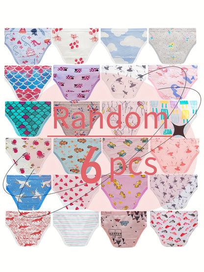 [Random] Random 6pcs ' Cute Flower And Animal And Cloud Print Briefs, Cartoon Pattern Panties, Soft And Comfy Underwear Set, for All Season Wearing