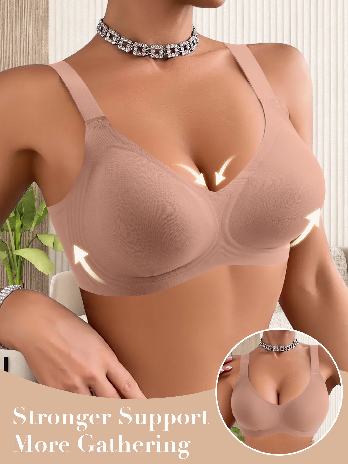 Elegant Solid Color Wireless-Free Push-Up Bra - Medium Support, Comfortable & Lifted Design for a Lifted Appearance, Non-Removable Pads, Seamless Full Cup Coverage, All-Day Wear, Women's Lingerie, Sleek Push-Up Bra, Smooth Fabric