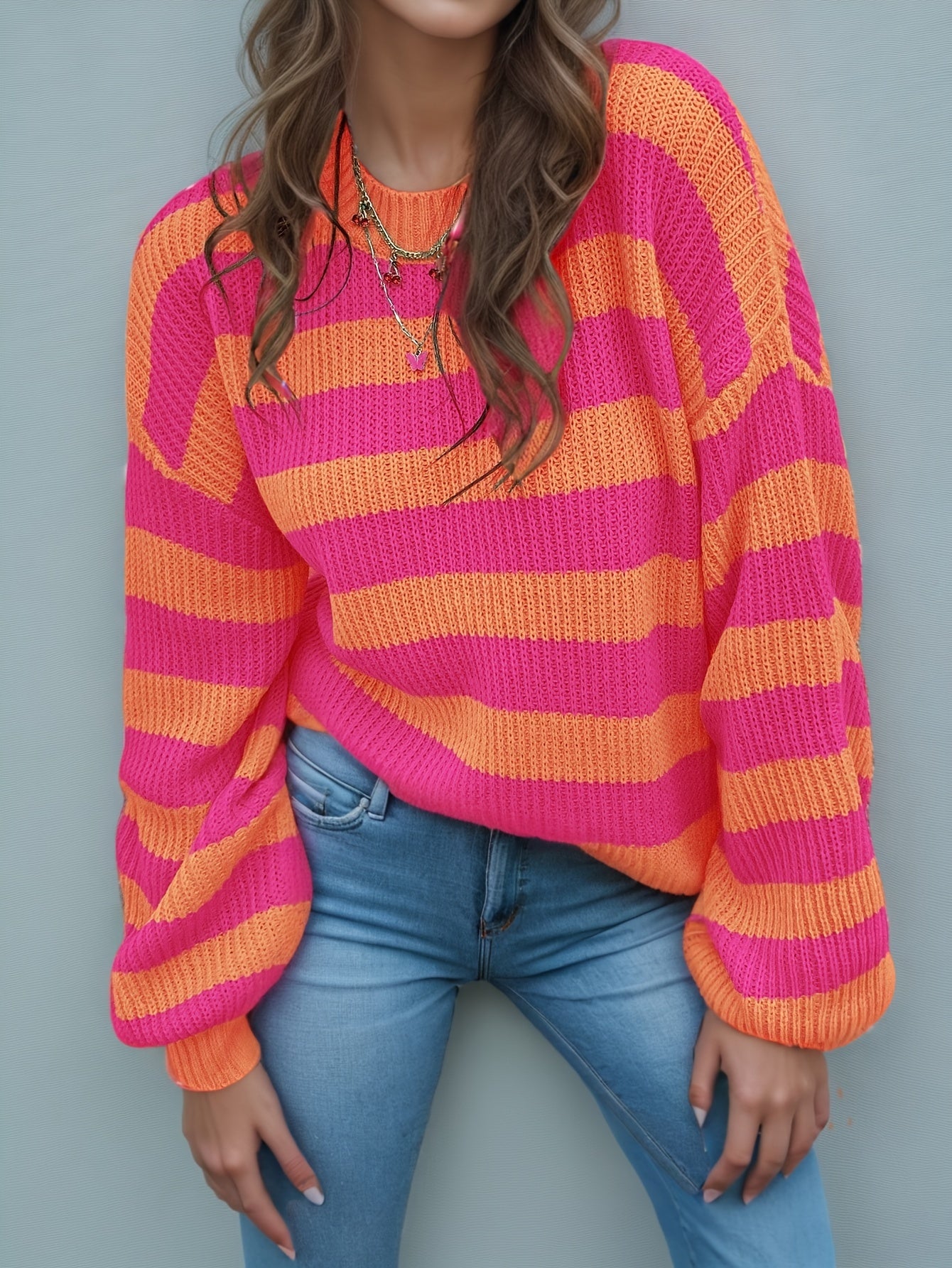 Loose-Fitting Striped Sweater with a Drop Shoulder Design for Women'S New Fashion
