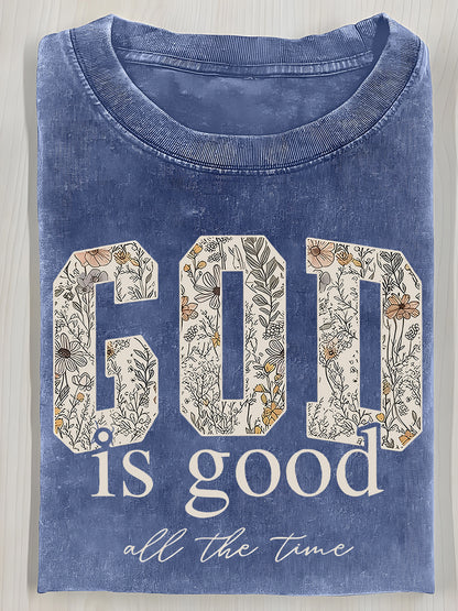 Washed, Printed T-shirts with GOD Flowers, Vintage Fashion Brand T-shirts with High Quality Batik, Ladies' T-shirts, Ladies' Autumn T-shirts, Halloween Christmas Gifts and Holiday Gifts.