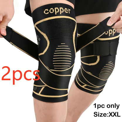 2 Copper Knee Pad with Straps - Black Compression Sleeve for Stability, Nylon Blend, Modern Design, Strap Closure, Comfortable And Durable, Suitable for Daily Activities