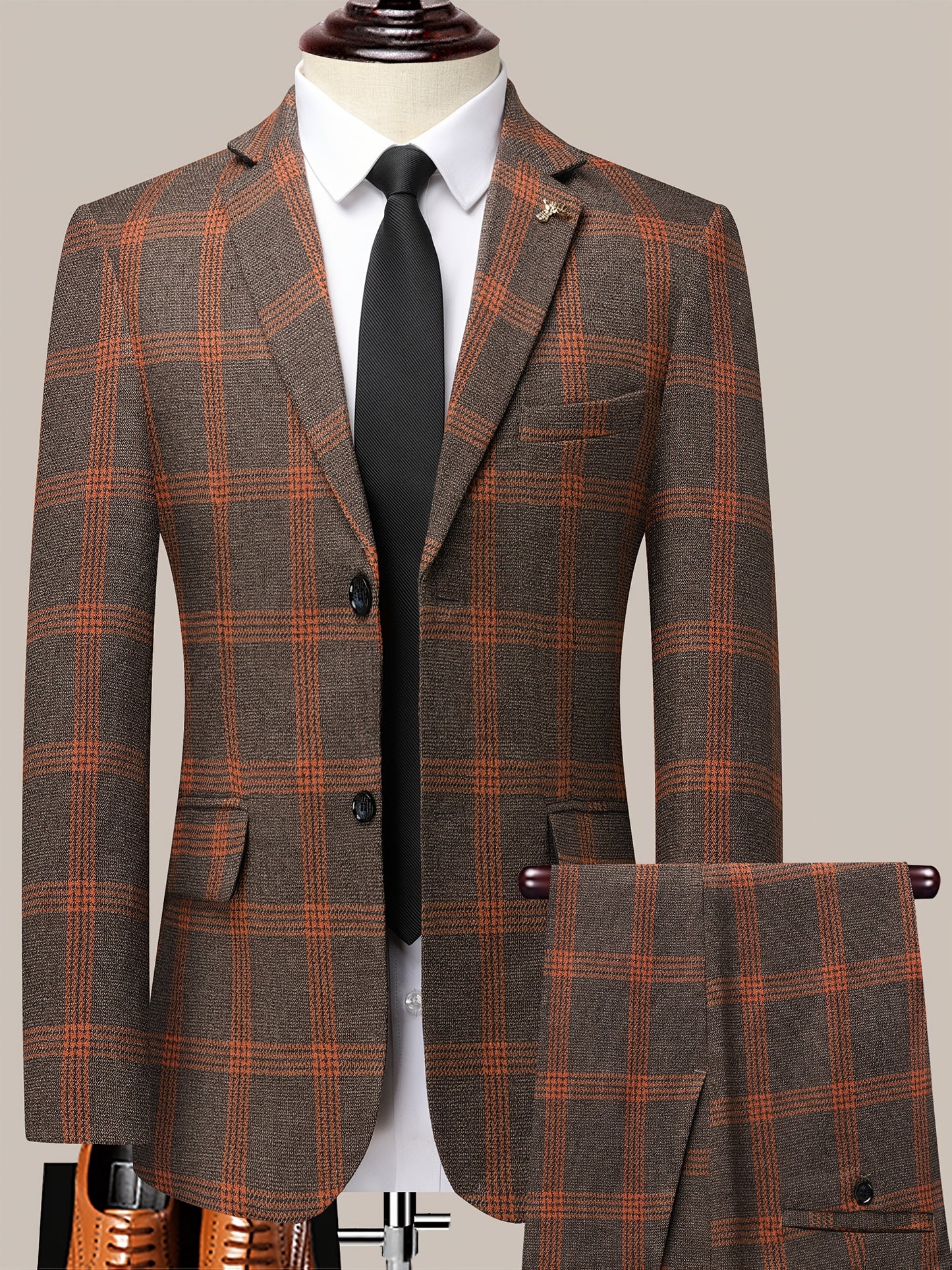 The Latest Men's Plaid Suit Two-piece Four-season Men's Size Slim-fit Two-piece Wedding Banquet Dress Business Casual