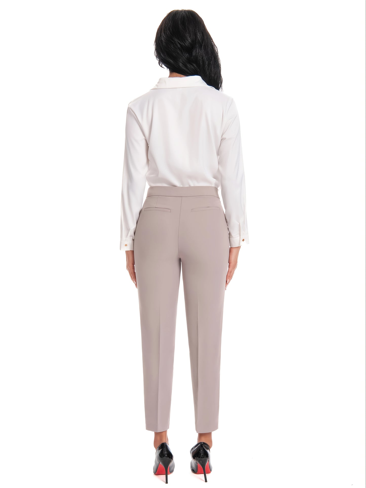 Women'S High Waisted Slim Fit Ankle Dress Pants Stretch Trousers with Pockets, Elegant Office Workwear Bottoms