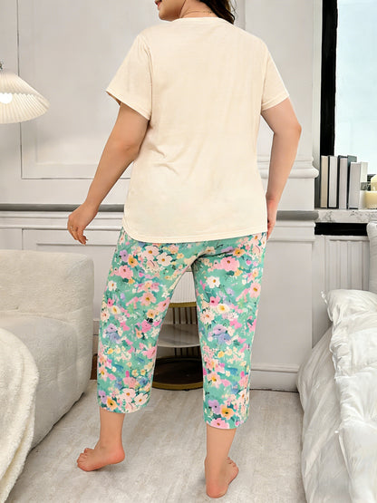 6pcs Women's Print Pajama Set: Short Sleeve Top & Elastic Waist Capri Pants - Soft Polyester Loungewear, Machine Washable Comfortable Home Wear, 3 Sets Of Pajamas