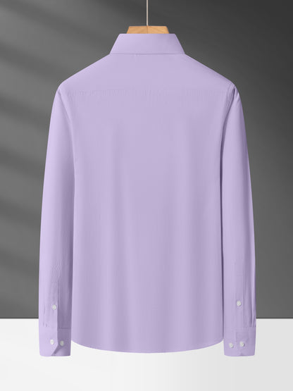 Men'S Long Sleeve Solid Color Business Dress Shirt, Elegant Collar, Stretch Fabric, Regular Fit, Single Button Front, Casual Outwear, Adult Sizes, Woven