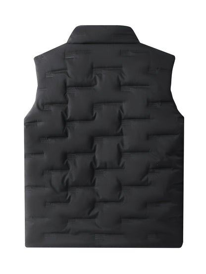 Men's Casual Stand Collar Vest, 100% Polyester Solid Color, Warm Fall/Winter Outerwear with Pockets, Non-Stretch Woven Fabric, Regular Fit - 120gsm