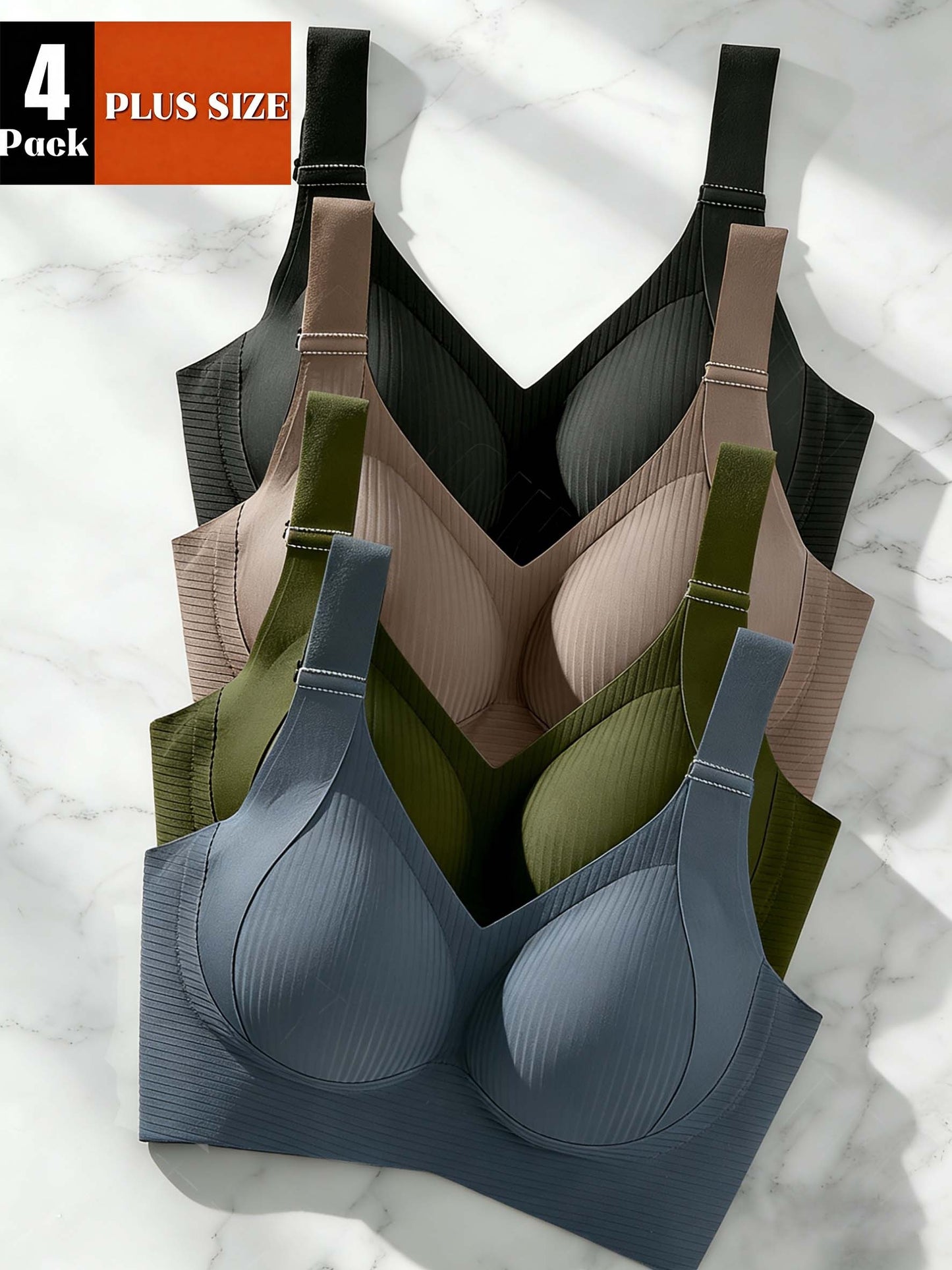4pcs Plus Size Seamless Push Up Bras 1XL 4XL High Stretch Solid Color Wide Straps - product view 8