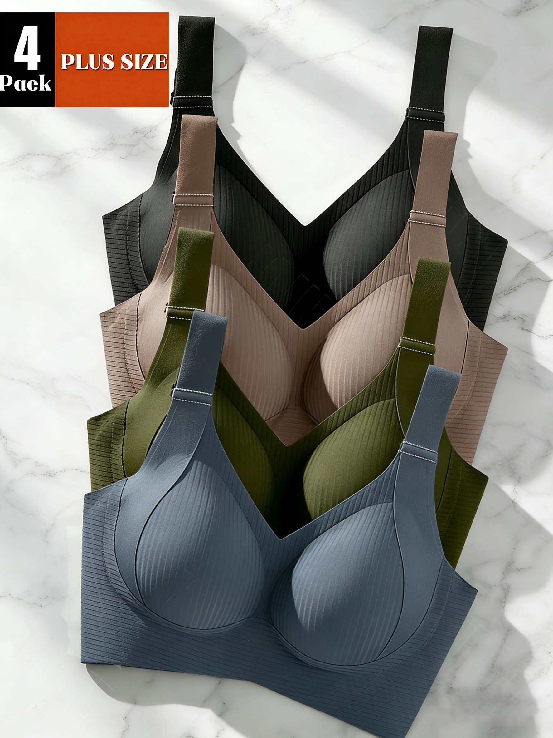 4pcs Plus Size Seamless Push Up Bras 1XL 4XL High Stretch Solid Color Wide Straps - product view 1